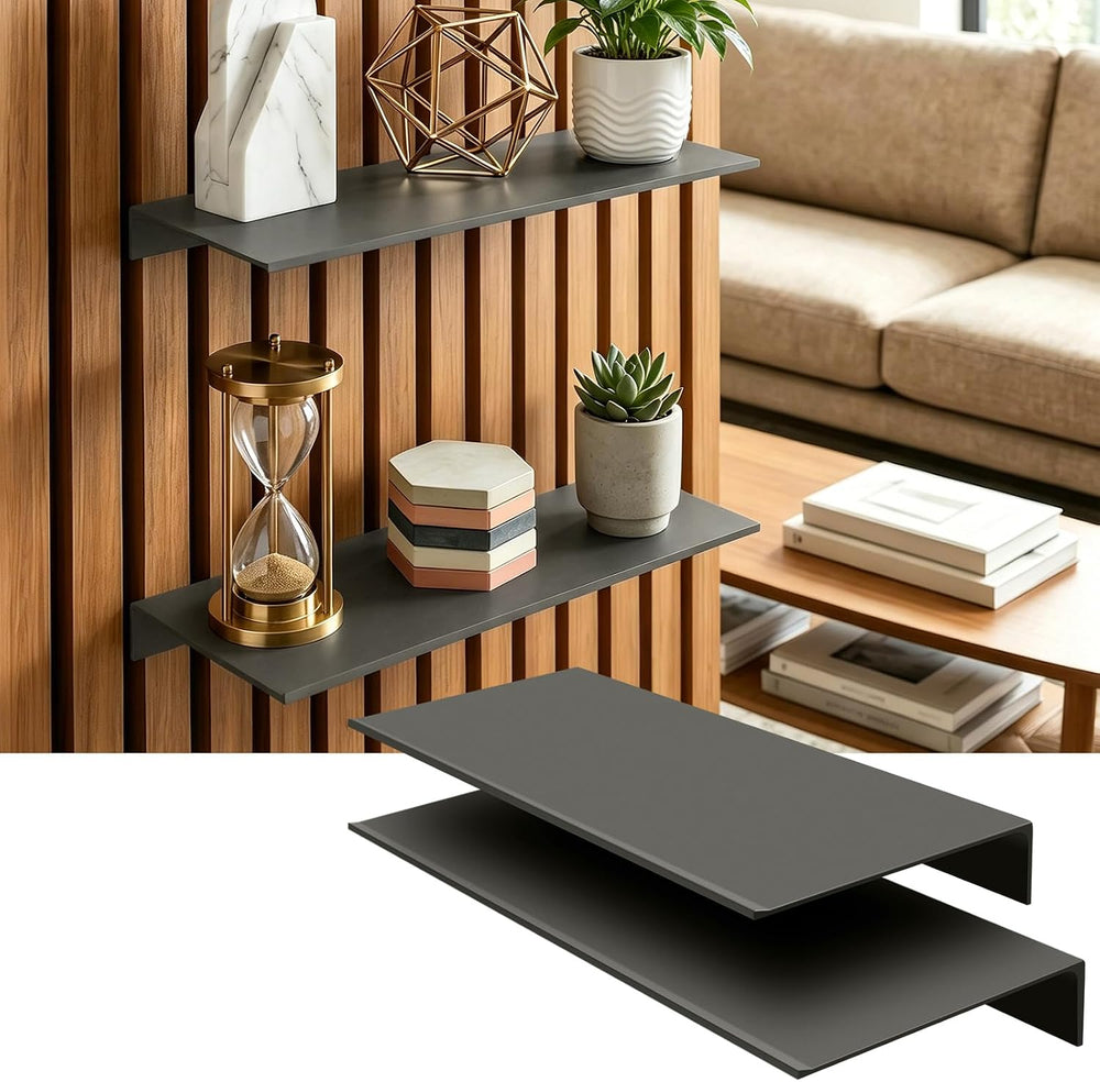 Art3d Floating Shelves for Wood Slat Panels, 11.8 x 4.7 in, 2-Pack, Grey