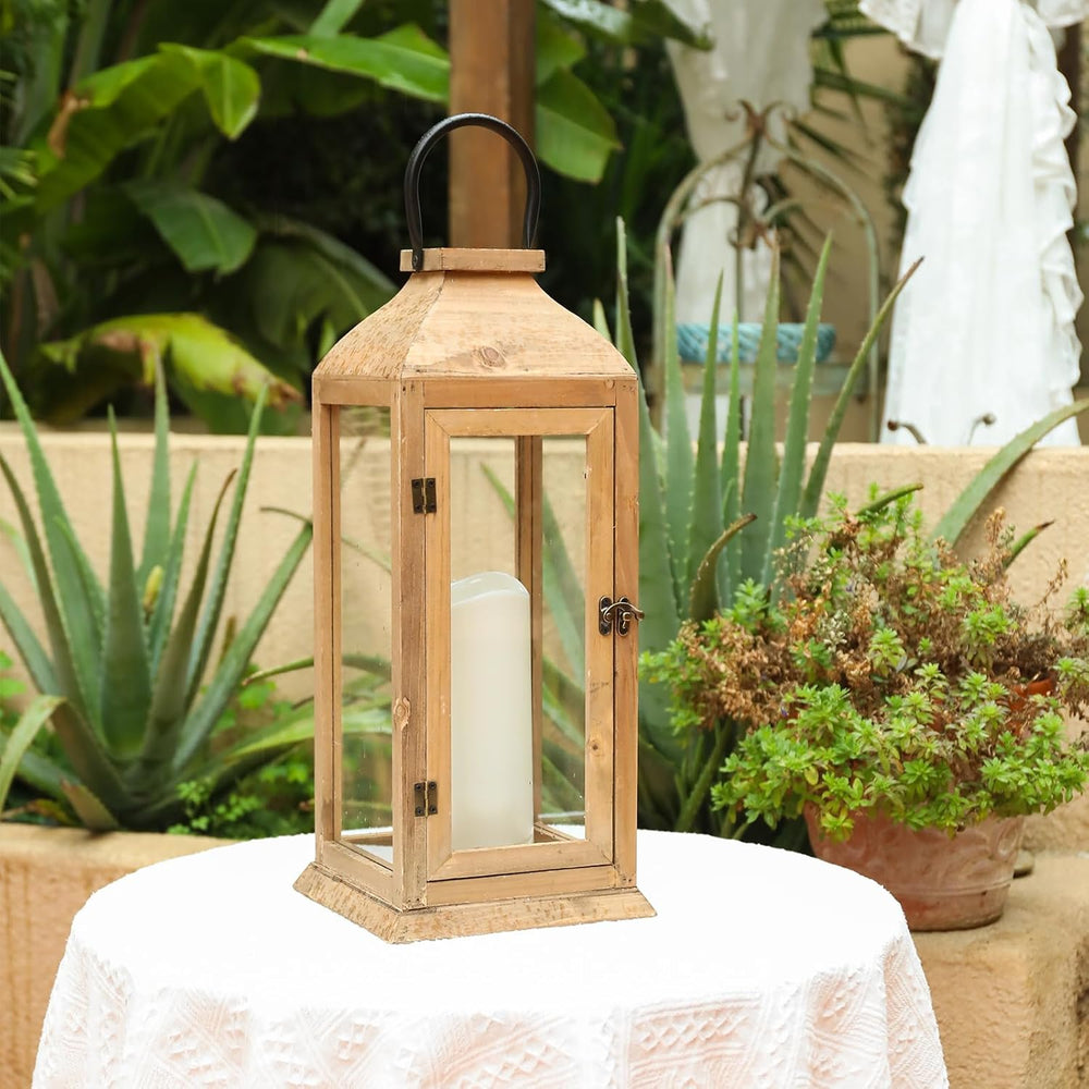 Bdor 22.5 Inch Outdoor Wooden Candle Lantern for Porch with LED Candle