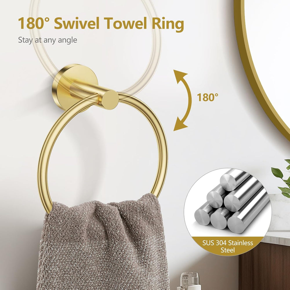 TQKAG 5 Piece Bathroom Hardware Set, Brushed Gold Bathroom Accessories
