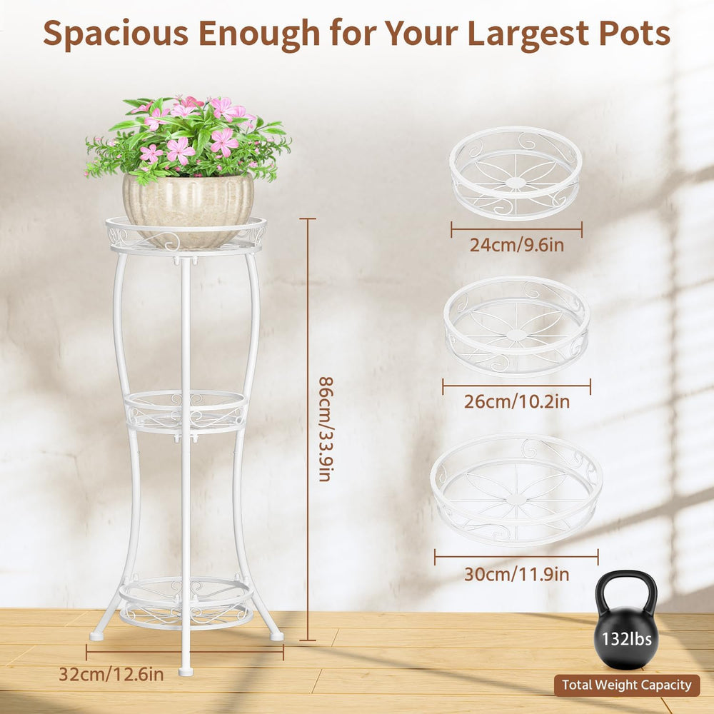 LASZOLA 3 Tiers Metal Corner Plant Flower Stand Tall Indoor Outdoor, White