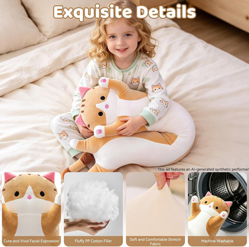 Cute Long Cat Plush Body Pillow, Soft Stuffed Animals 35.4 Inch