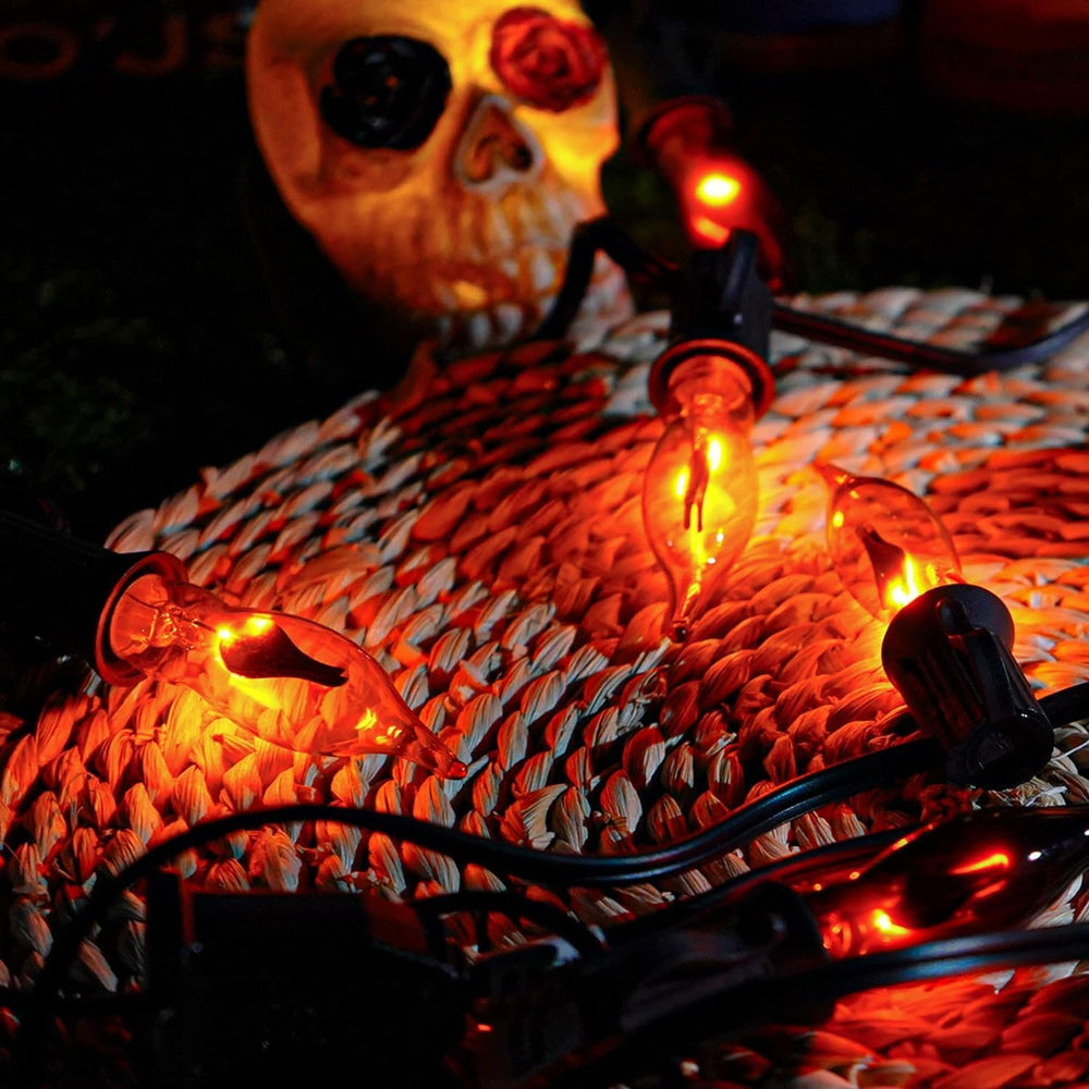 Halloween Lights 27.8 FT Flickering Flame String Lights with 25 Orange C18 Li...