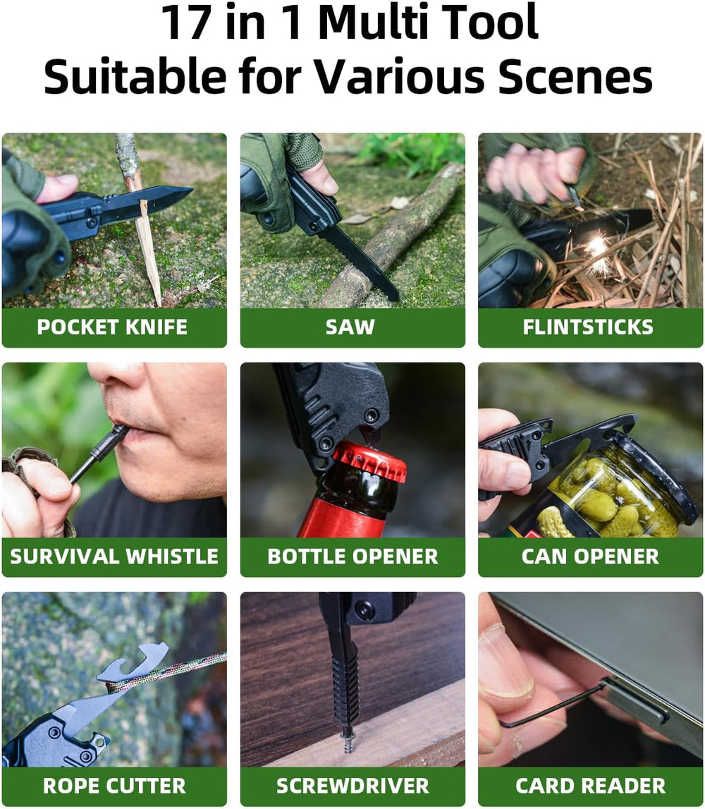 17 in 1 Multitool Knife Fire Starting Stick Bottle Opener Saw for Camping