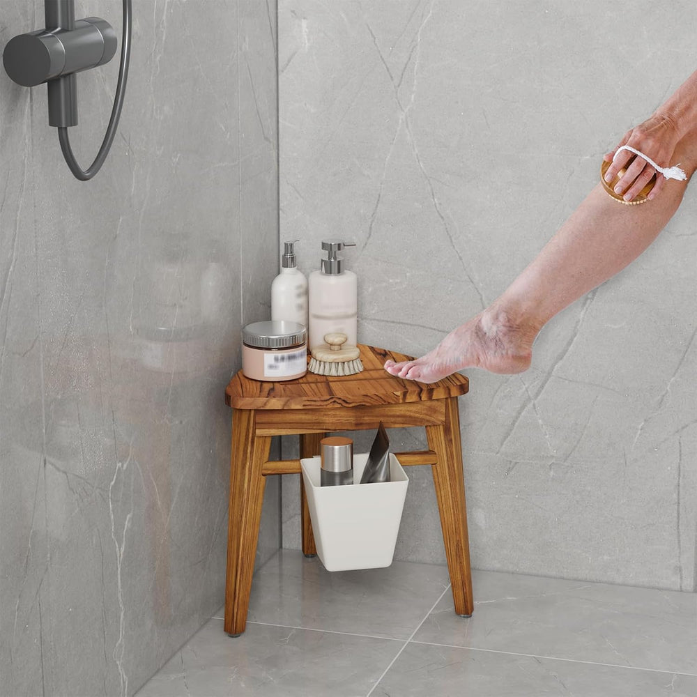 Kiasthome Teak Shower Bench, Waterproof Bathroom Teak Corner Shower Bench, St...