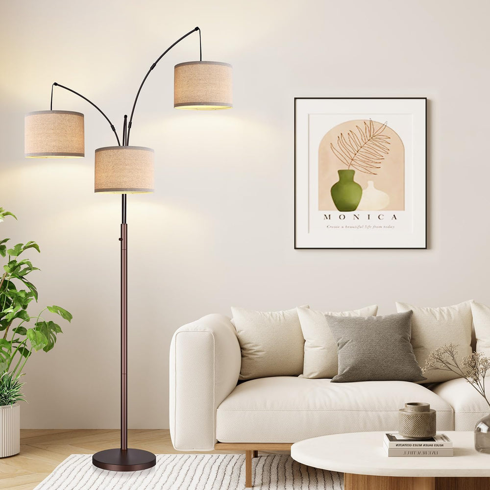 Dimmable Floor Lamp, 3 Lights Brown Arc Floor Lamp, Modern Tall Standing Tree...