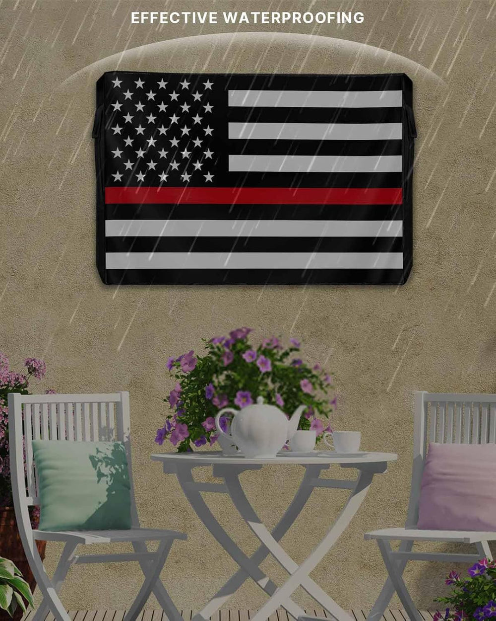 American Flag Outdoor TV Cover 48 to 50 Inch Weatherproof, US Flag 600D Oxfor...