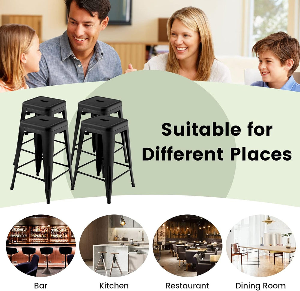 COSTWAY 24 Inch Stackable Metal Bar Stools Set of 4, Backless Stools, Black