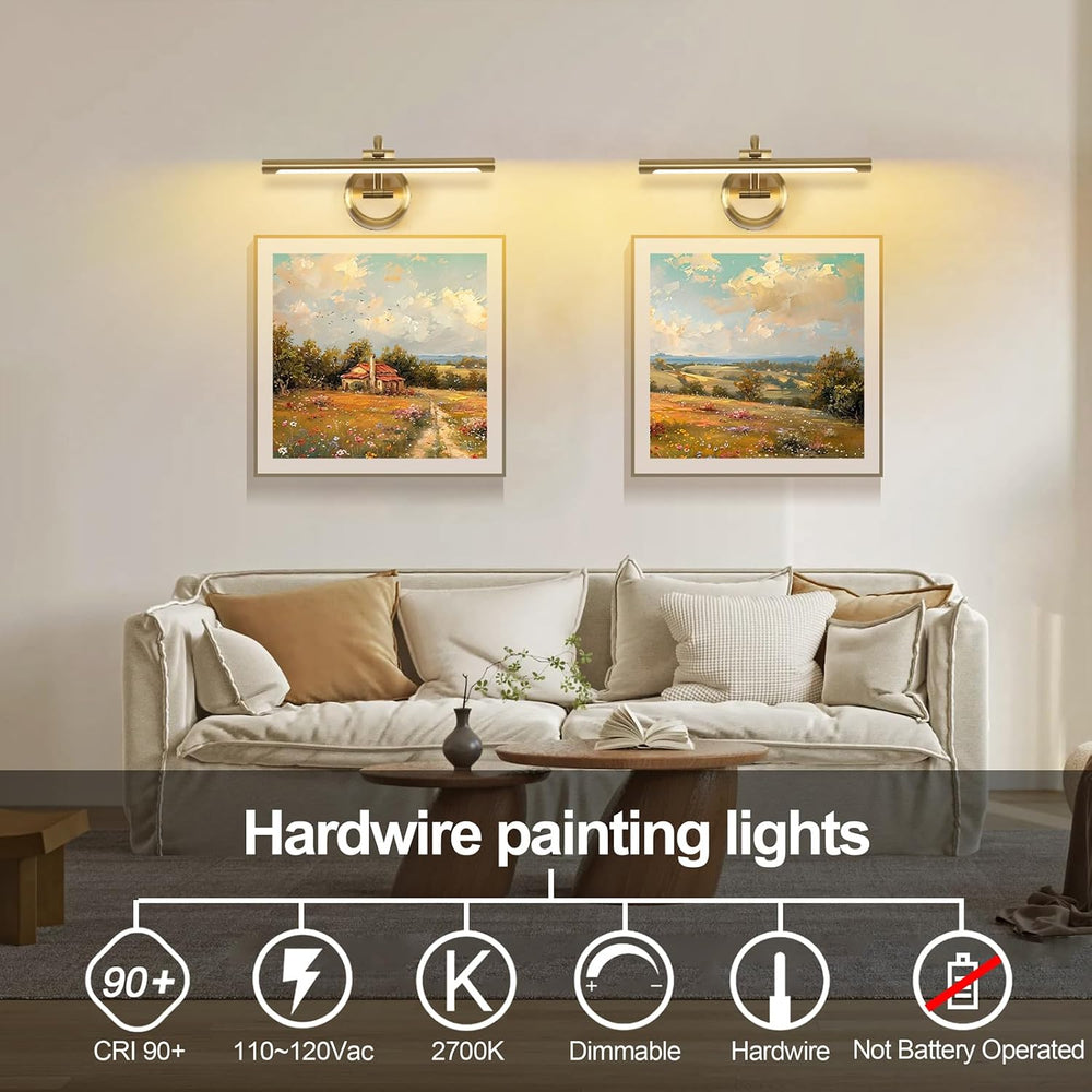 Tassuowell Hardwired Picture Ligh (Brass Hardwired, 15.75 inch Dimmable)