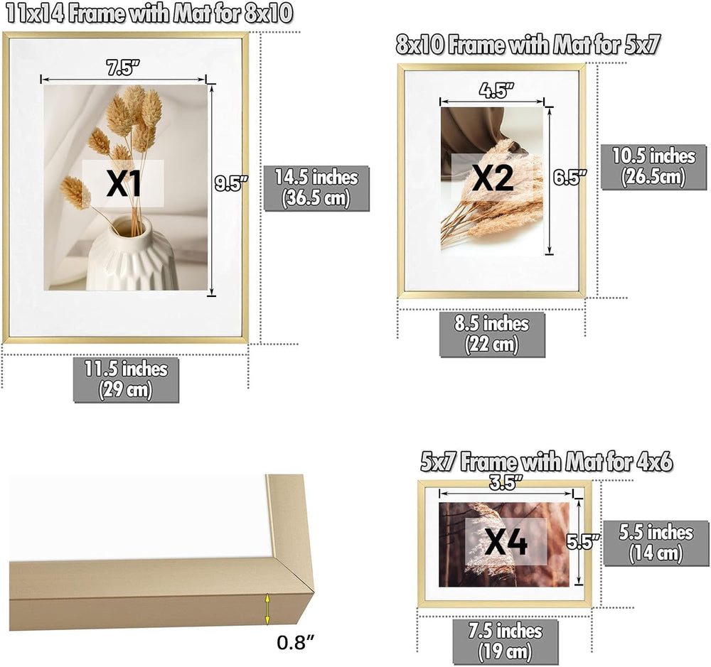 Golden State Art 7 Pack Gold Aluminum Frame with White Mat, Real Glass