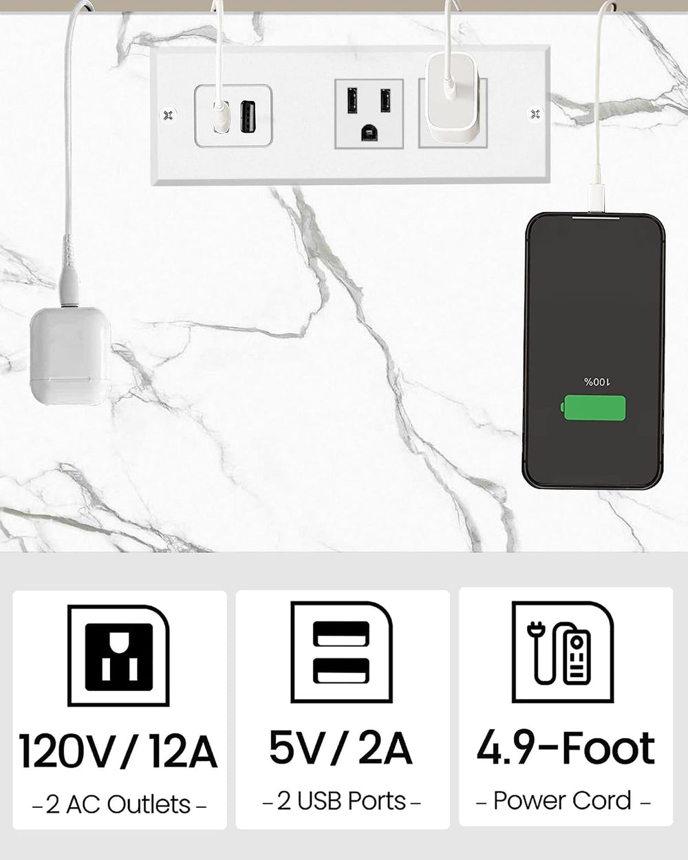 TUTOTAK End Table with Charging Station, Side Table Set of 2, Nightstand