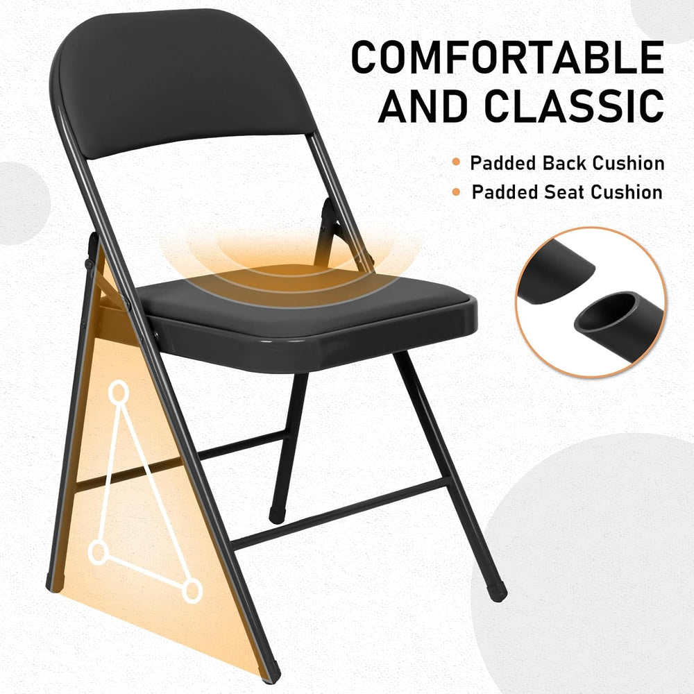 6 Pack Padded Folding Chairs, PU Leather Seat, 350 lb, Black