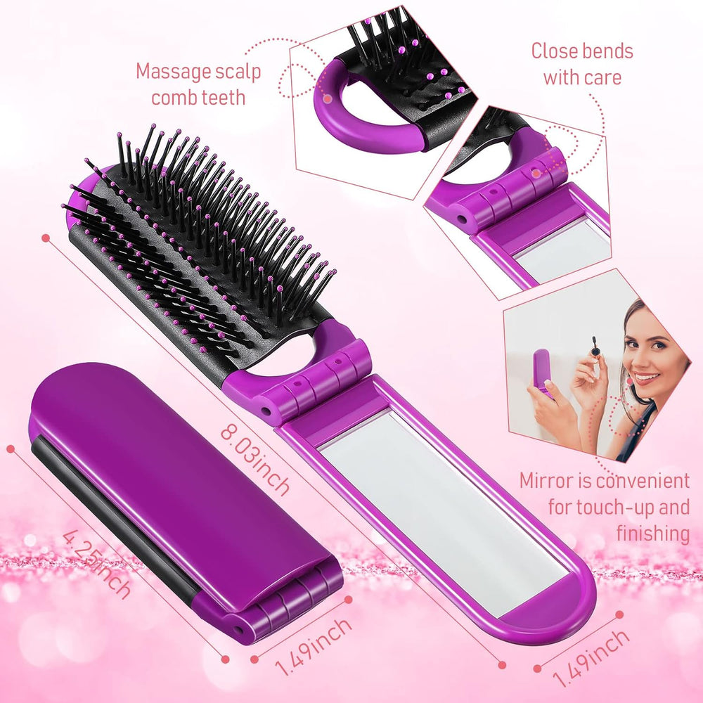 Nuogo 50 Pcs Travel Hair Brushes with Mirror, Foldable Portable Travel