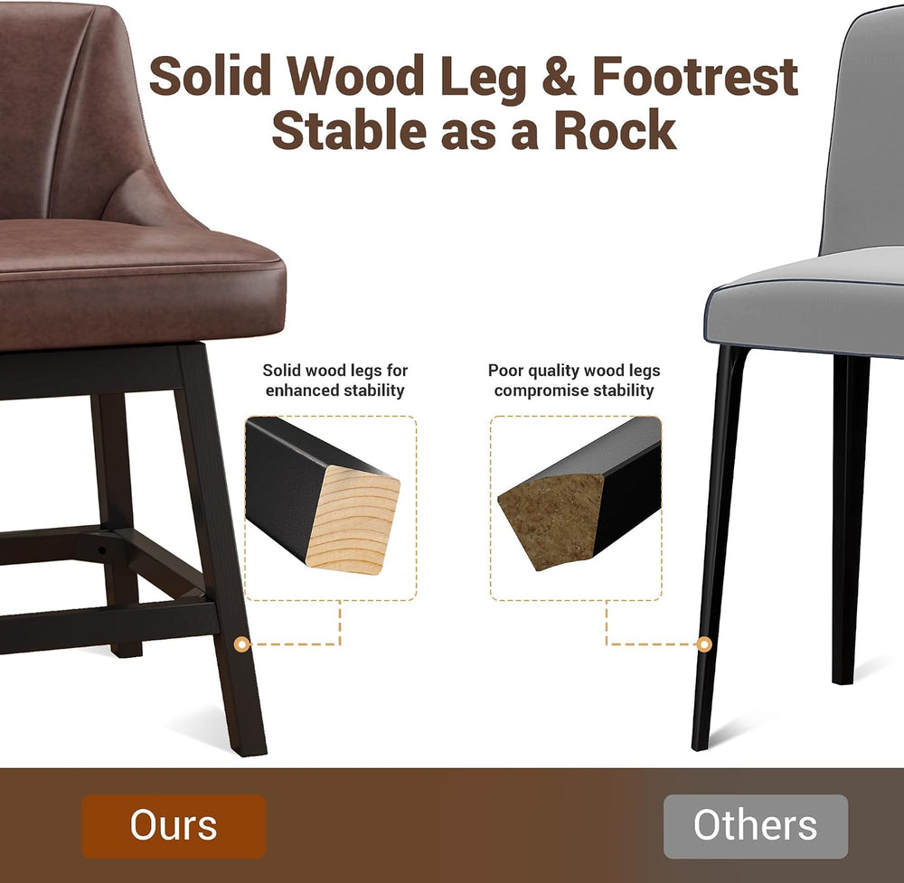 YaFiti 26" Swivel Bar Stools Set of 2 with Back & Wood Legs, Leather...