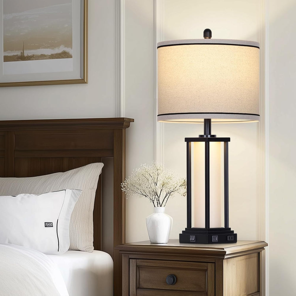 27inch Tall Bedside Table Lamps with Charging Ports for Living Room,Tradition...