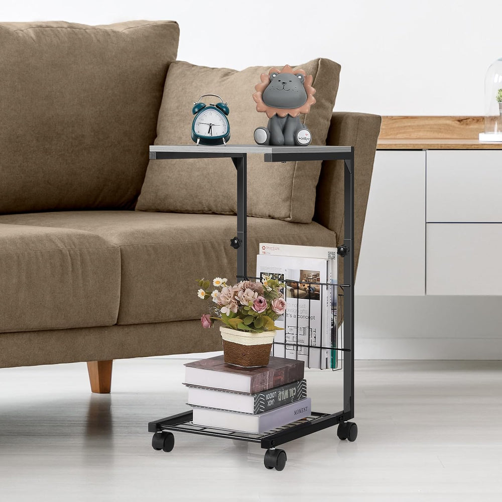 C Shaped End Table with Wheels