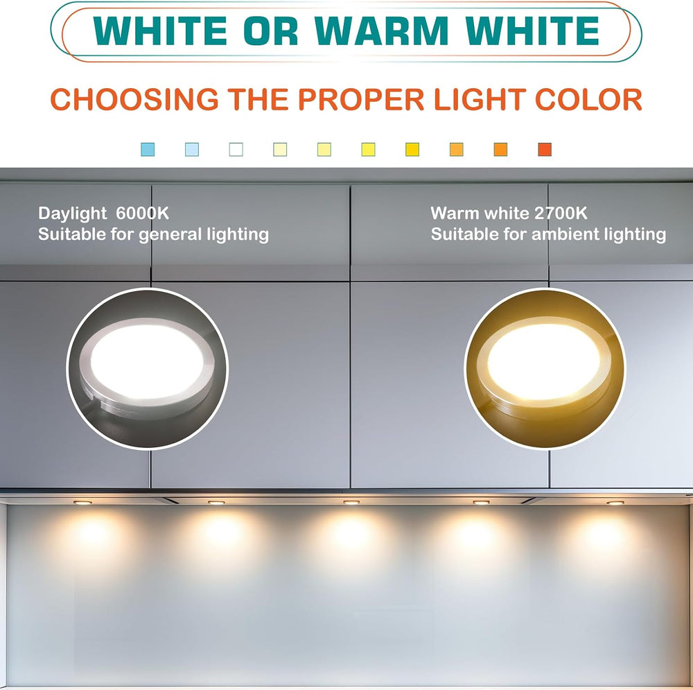 Round LED Puck Lights, Liquor Under Cabinet Accent Light Kit, 110 Volt Hard W...