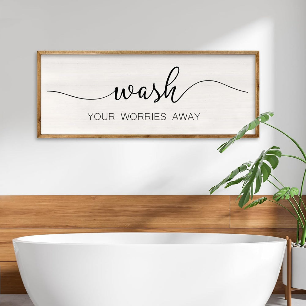 Wash Your Worries Away Bathroom Wall Decor 32x12 Inch Wood