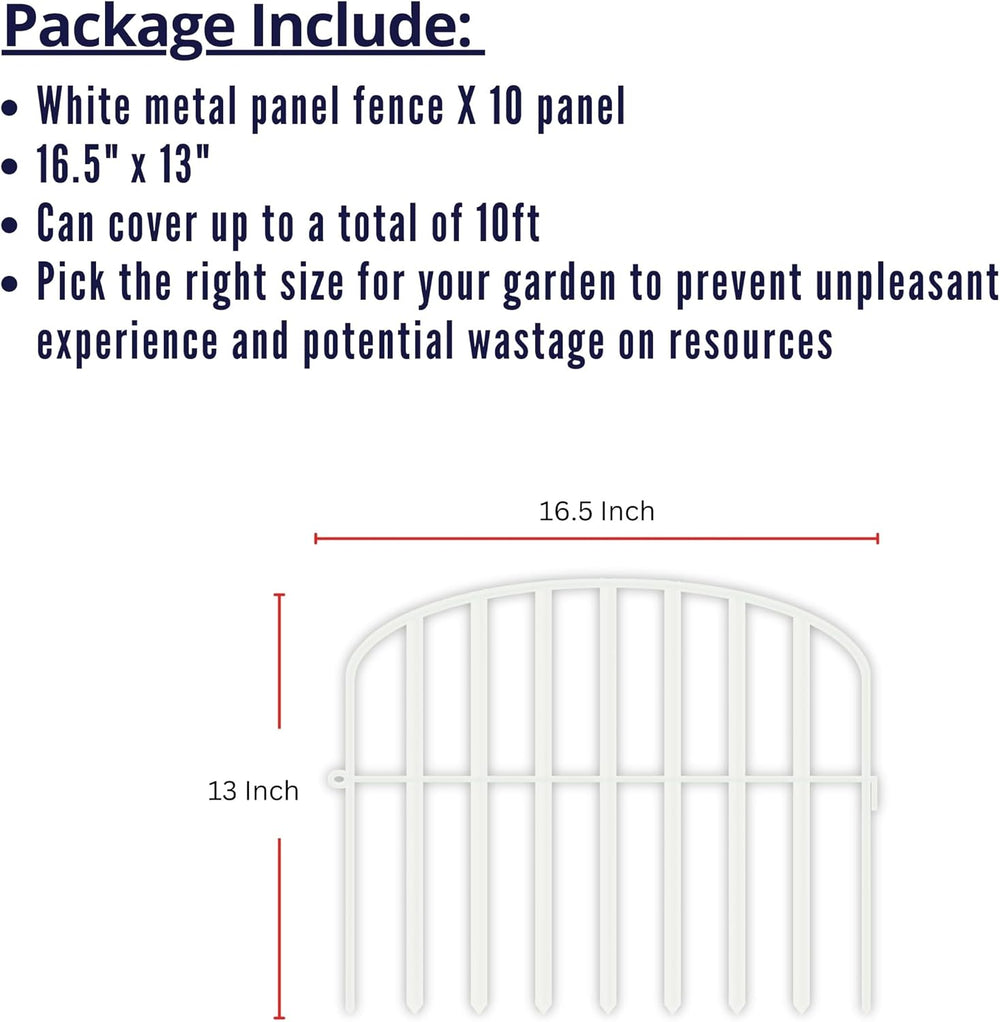 ShopLaLa Decorative Fence (10 Panels) 13in(L) x 16.5in(H) Rustproof White Met...