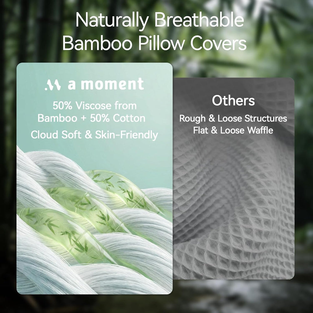 a moment 2 Pack Bamboo Fiber Pillow Covers - Waffle Weave, Ultra Soft & B...