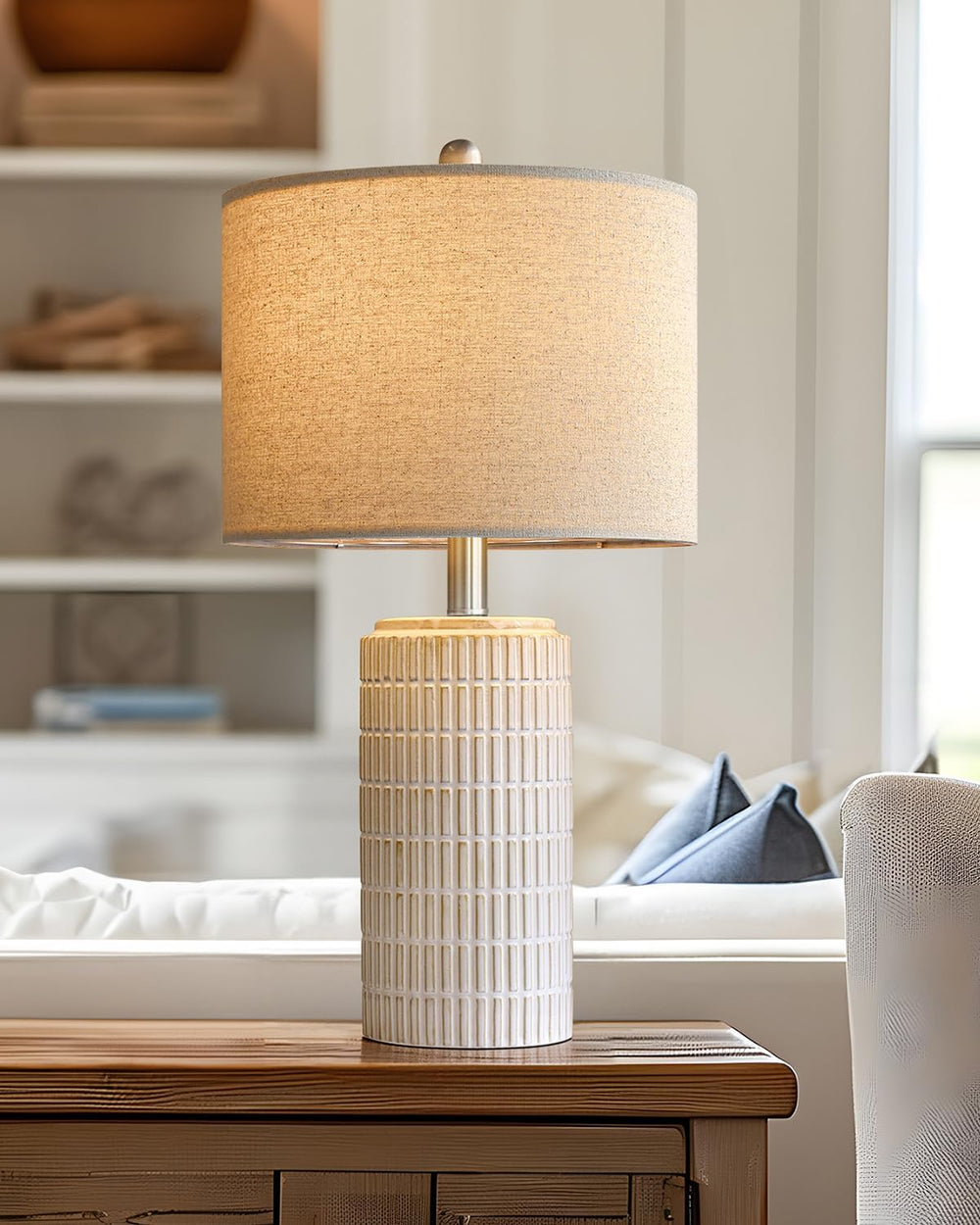 PoKat 23'' Bedside Table Lamp for Bedroom Nightstands, Modern Ceramic...