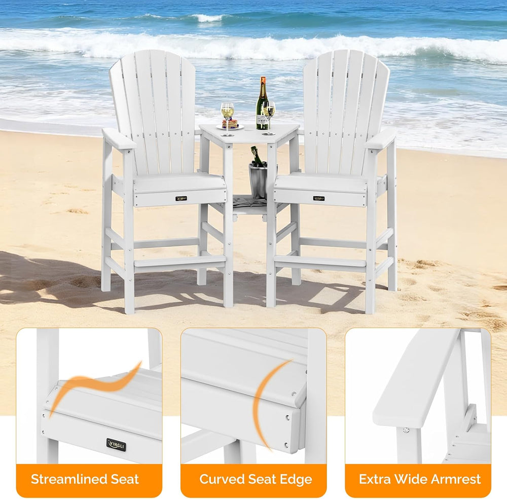 VINGLI Tall Adirondack Chairs Set of 2 with Dual Trays, All-Weather HDPE Outd...