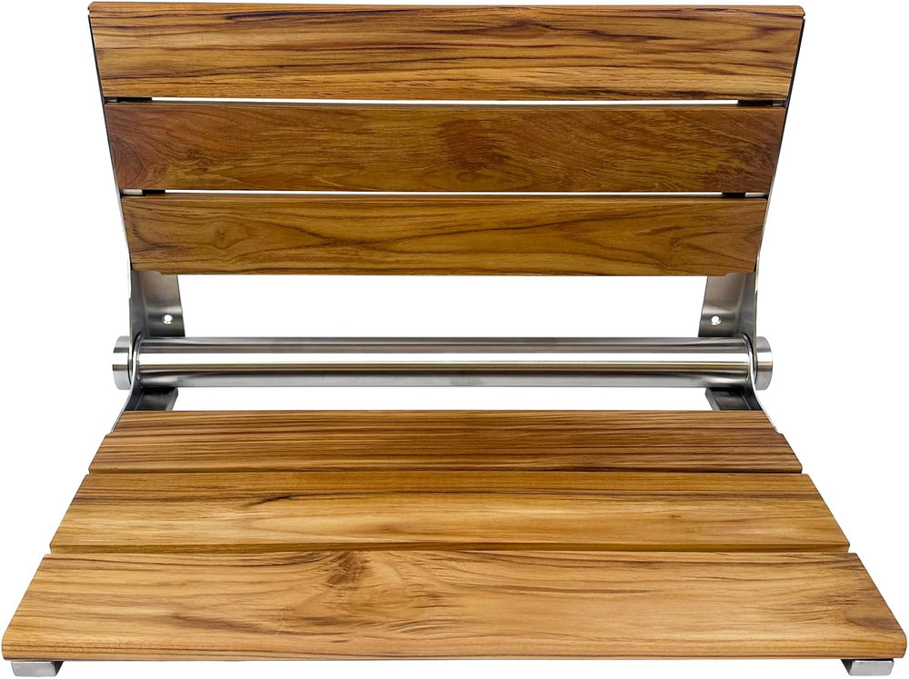 Teak Shower Seat Bench with Back, Brushed Stainless, 24 in