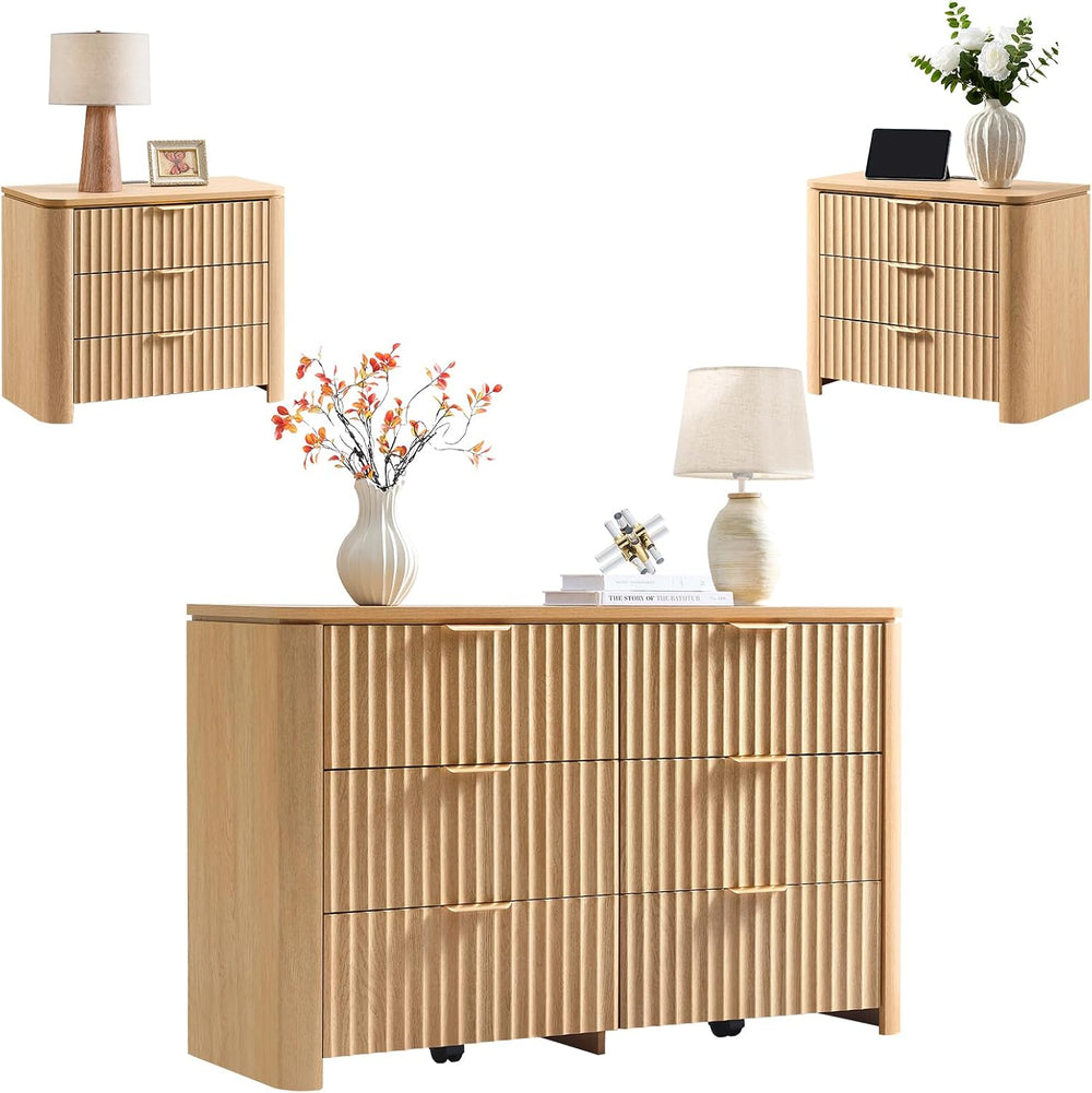 Fluted 6 Drawers Dresser for Bedroom-47.3" Wide Wooden Chest of Drawers ...