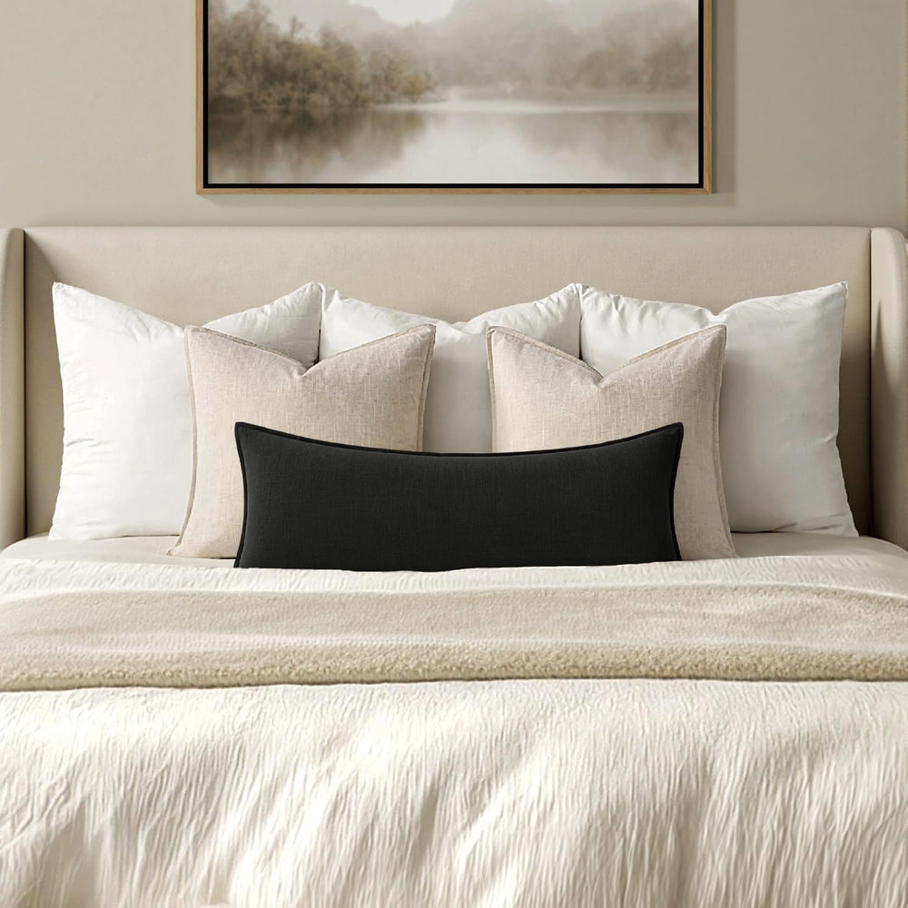 MIULEE Decorative Linen Lumbar Pillow Cover 14x36 Inch Black