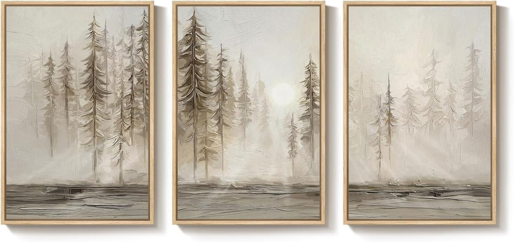 Large Framed Neutral Abstract Landscape Wall Art for Living Room, 24x36 In