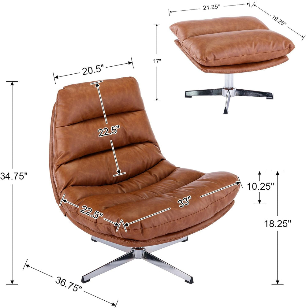 BESTANO Swivel Accent Chair with Ottoman, Mid Century Modern Faux Leather Lou...