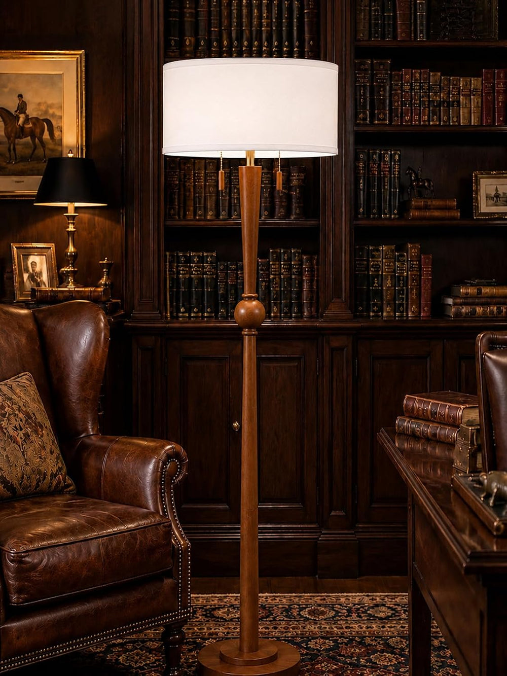 MOFFE Solid Wood Floor Lamp for Living Room,Pull Chains Standing Lamp