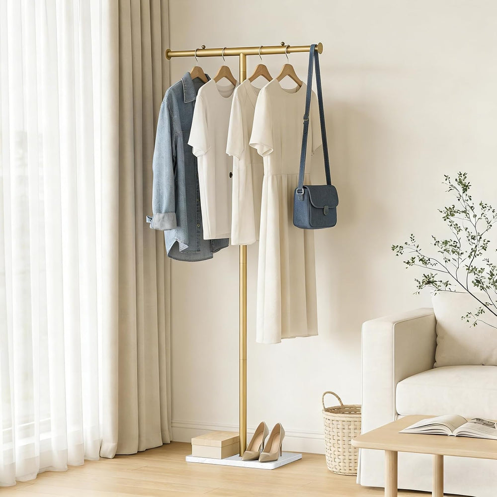 Width Adjustable T-shaped Coat Rack Freestanding, Modern Coat Rack, Gold
