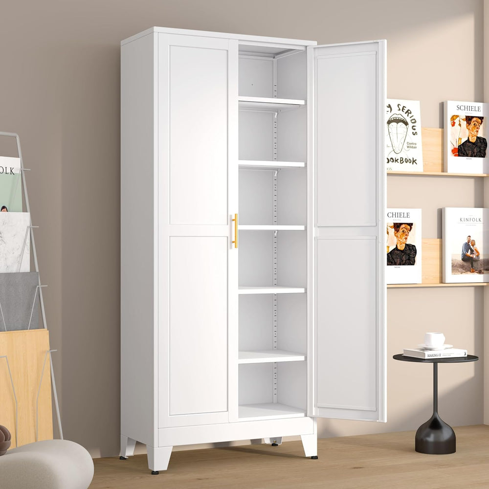 Metal Pantry Cabinet with 2 Doors and 5 Adjustable Shelves, 75"Kitchen S...