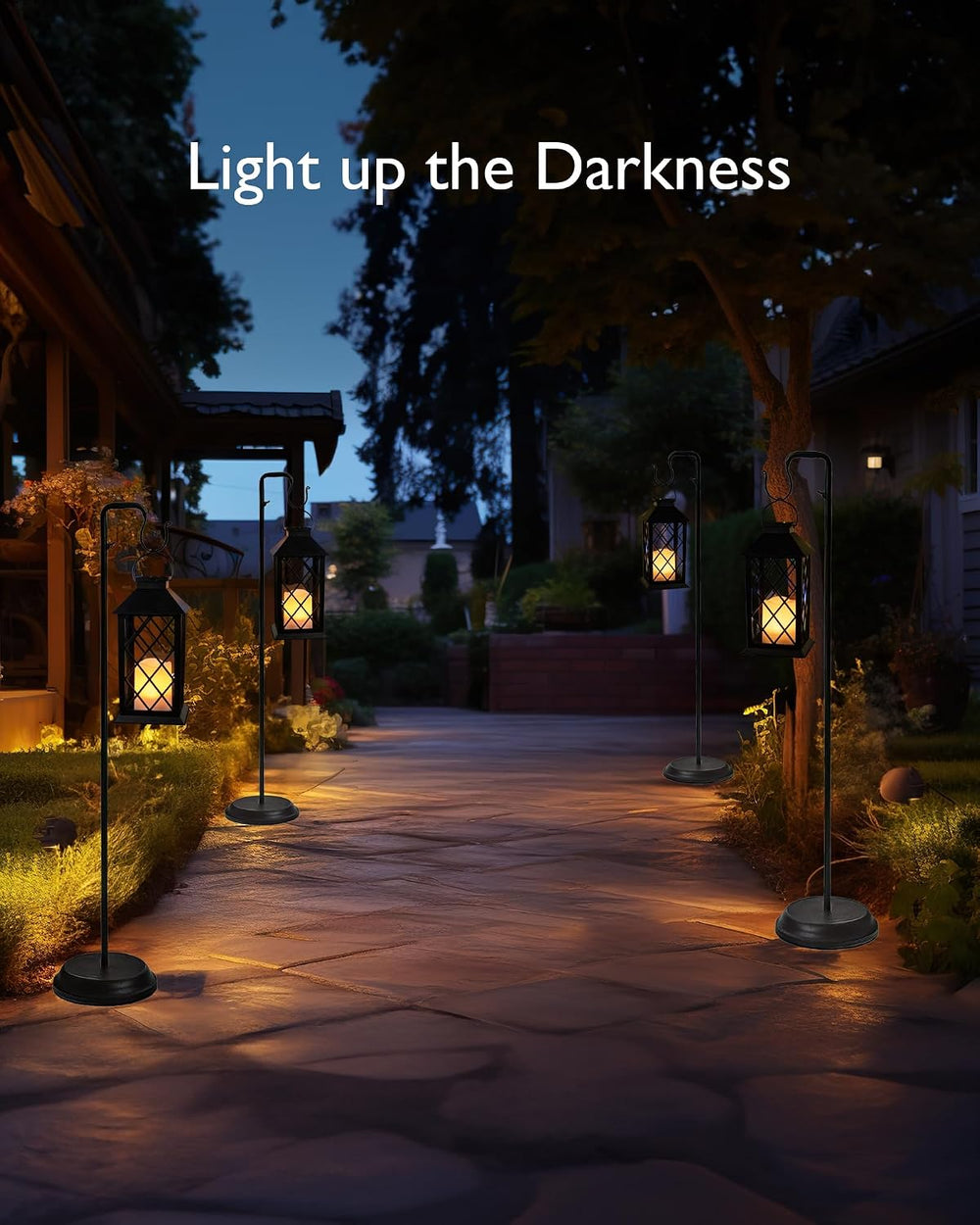 Homemory 2 Pack 13'' Black Solar Lanterns, Flickering Flame Hanging L...