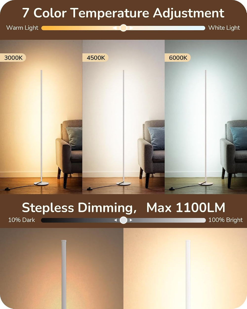 EDISHINE 2 Pack 57.5” Floor Lamps with Remote, Stepless Dimmable & 7 CCT
