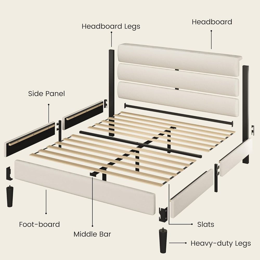 Fluest Queen Bed Frame, Platform Bed Frame with Velvet Upholstered Headboard,...