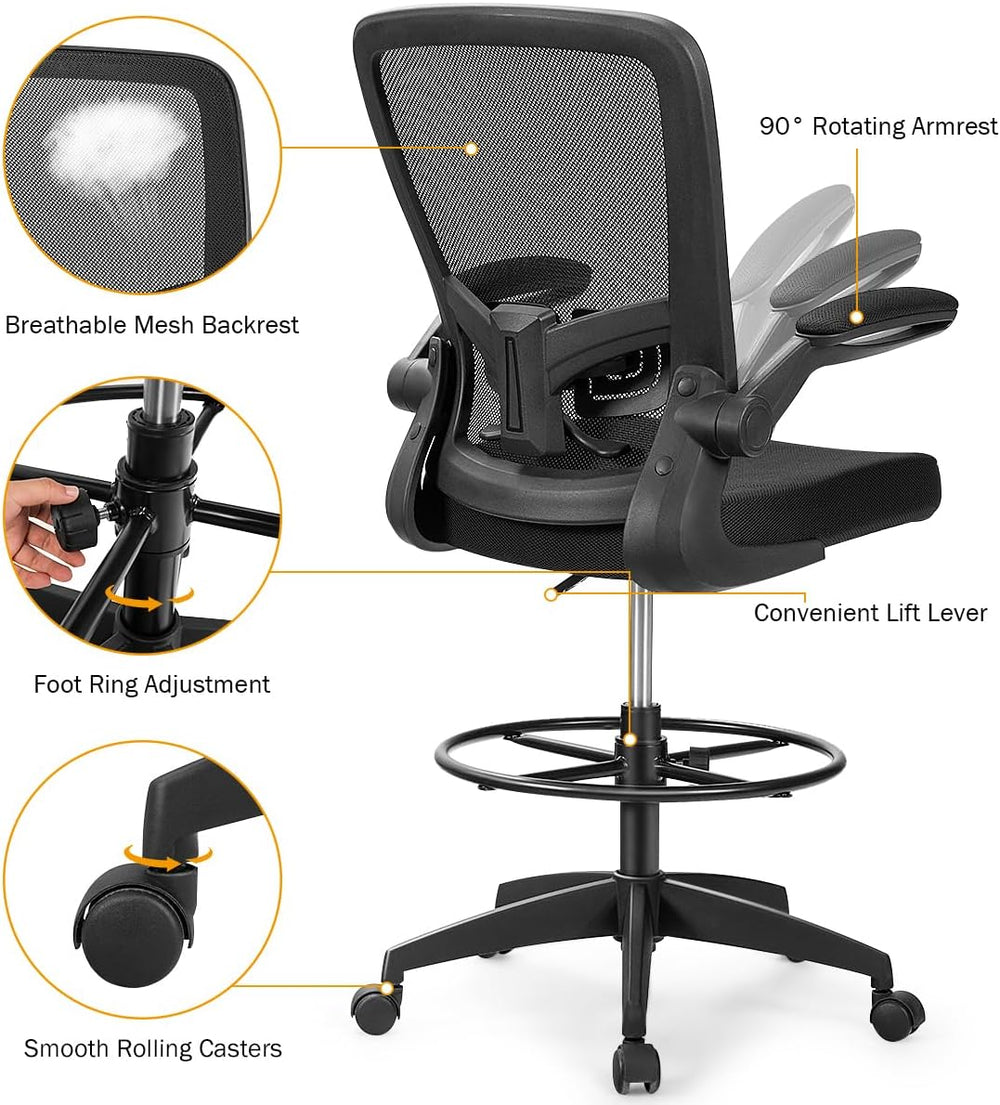 GIANTEX Drafting Chair Set of 3, Tall Office Chair for Standing Desk, Black