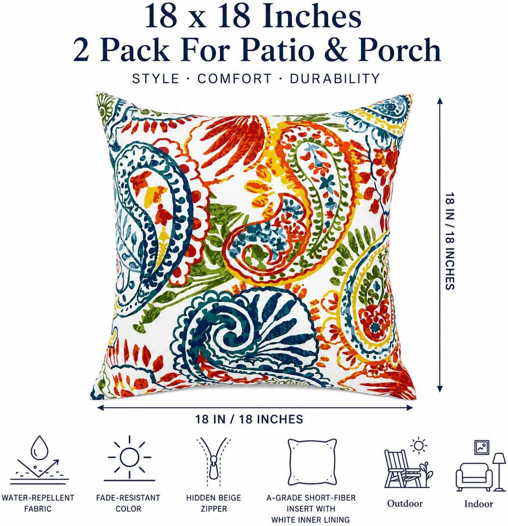 Outdoor/Indoor Throw Pillows with Inserts, 18"x18" Pack of 2