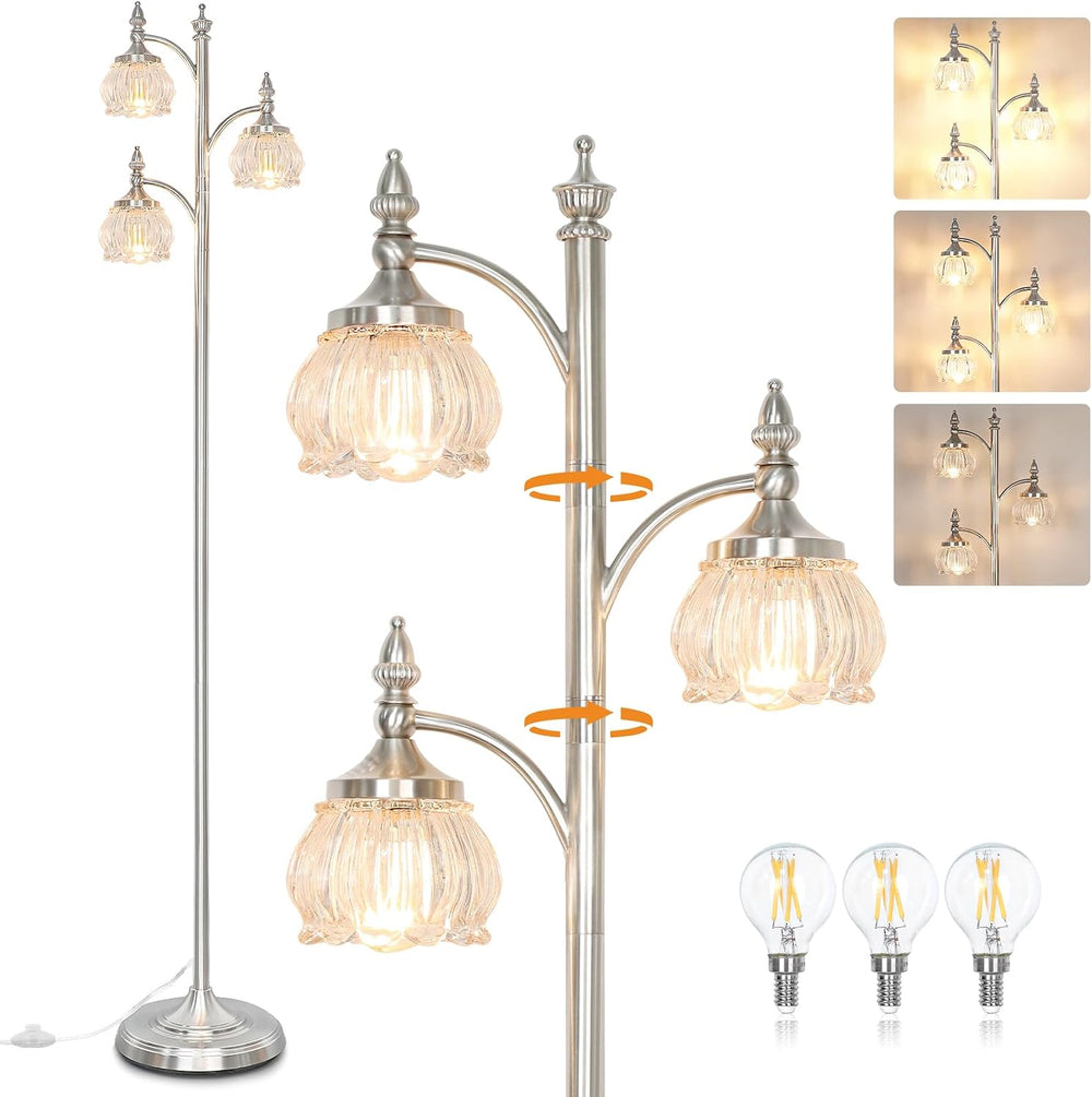 JUNNAI Brushed Nickel Floor Lamps for Living Room Silver Flower Standing Lamp...
