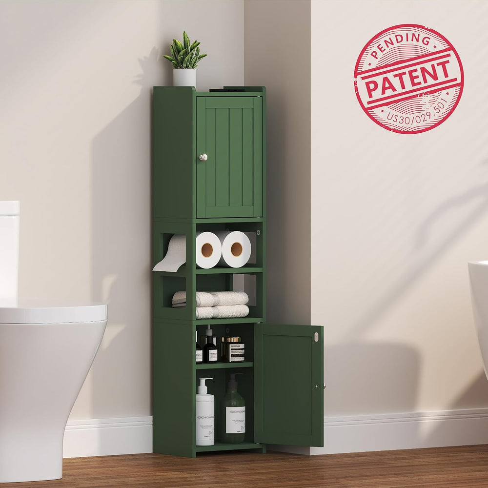 Small Bathroom Storage Cabinet 39"H Narrow Corner Floor Cabinet, Green