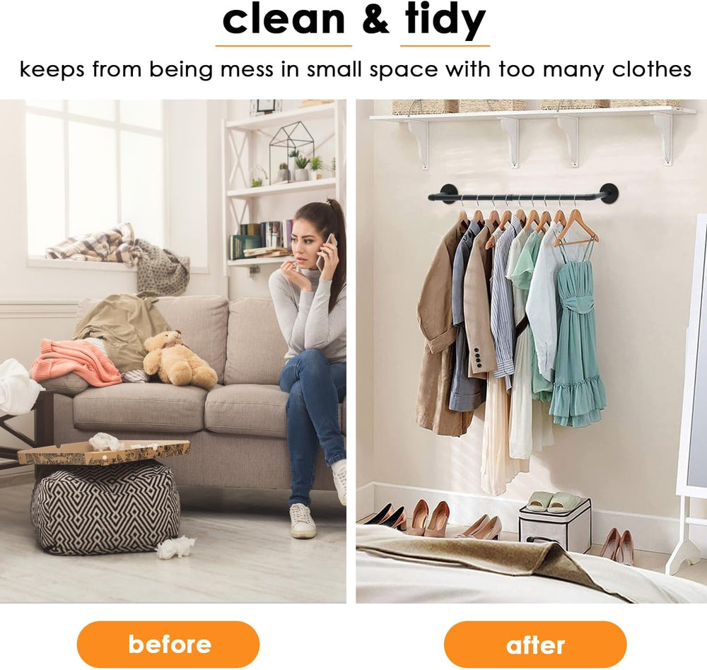 ERYTLLY 38”Industrial Pipe Clothes Rack,2 Pack Wall Mounted Clothing Rack