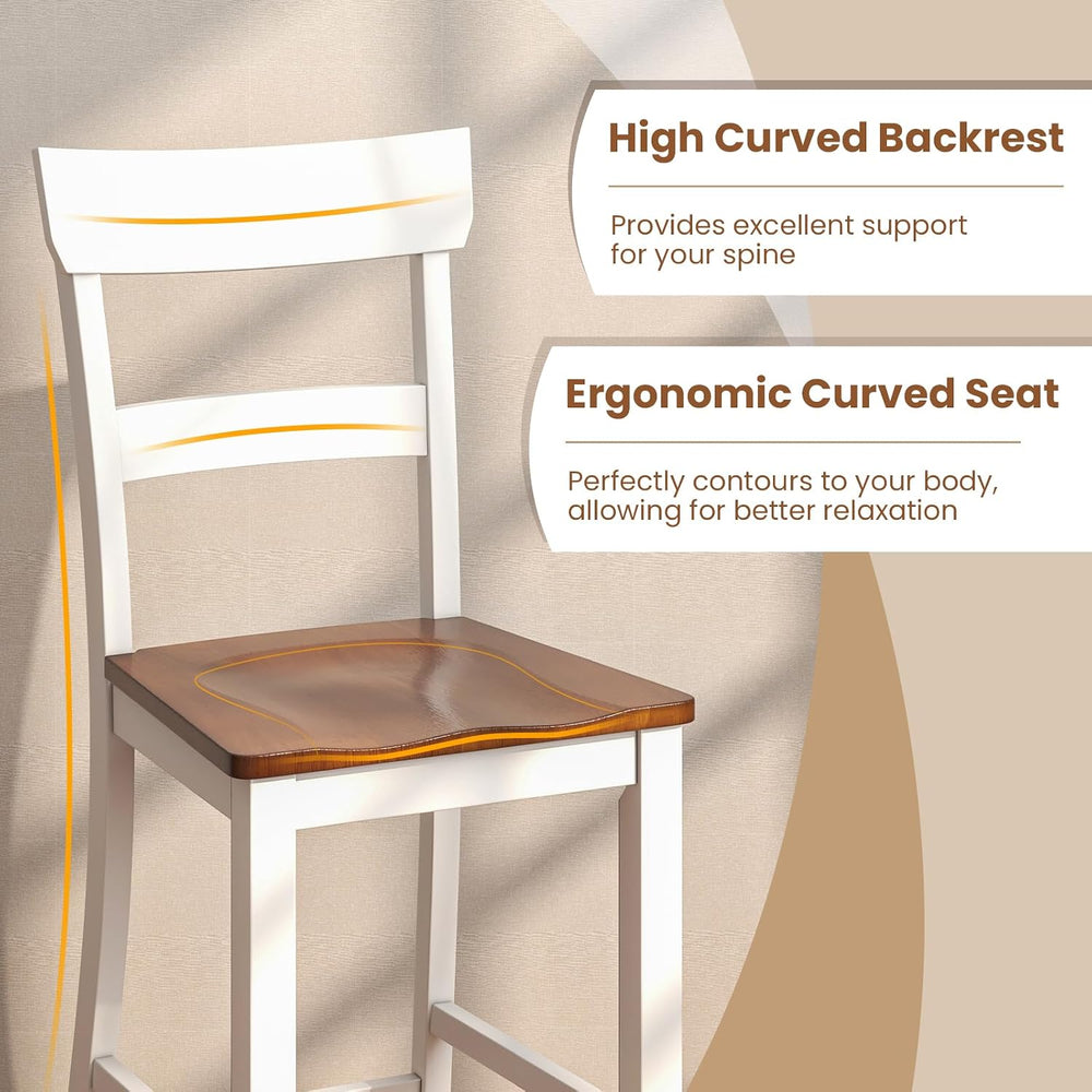 GIANTEX Wooden Bar Stools Counter Height Set of 2, 24.5" Farmhouse Wood ...