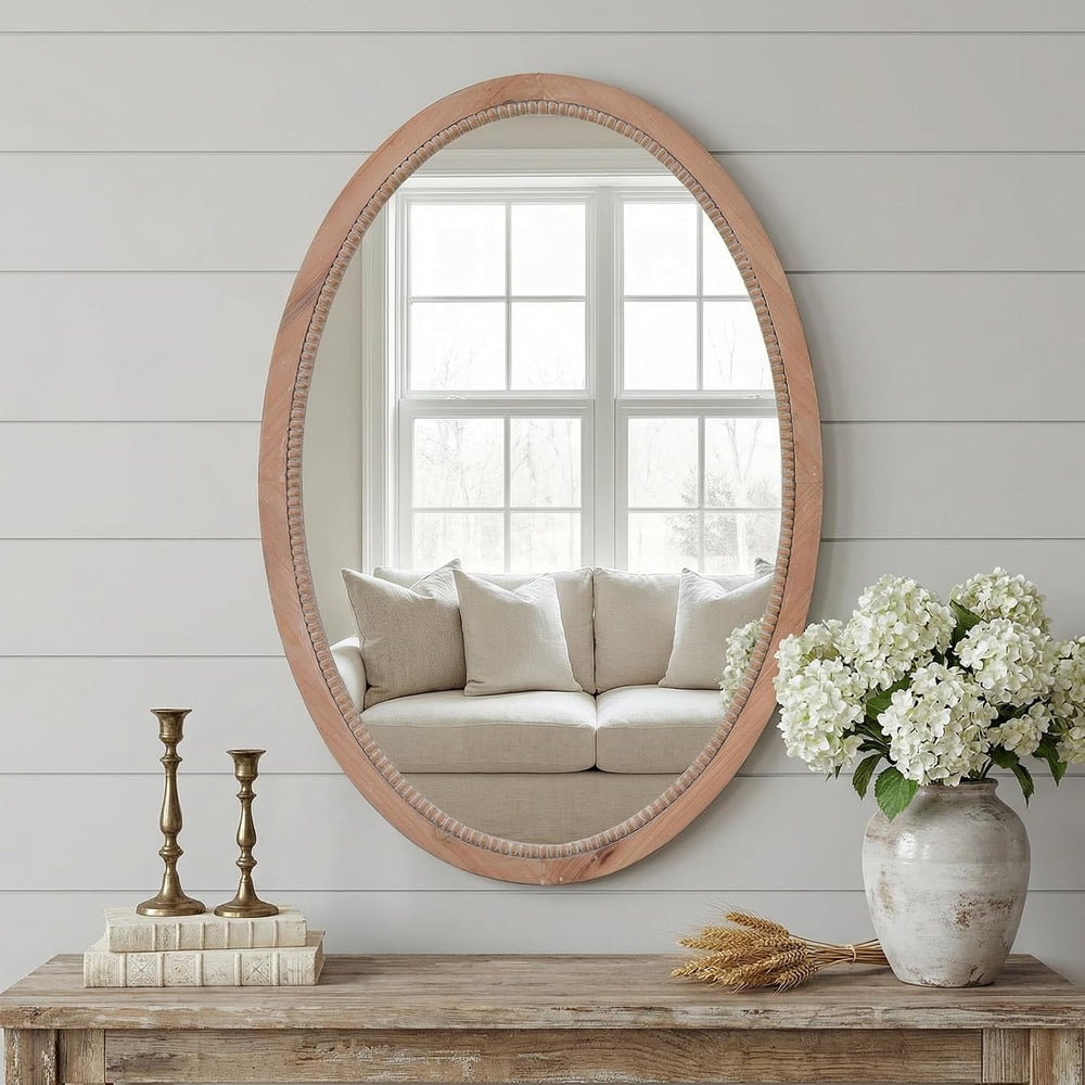 sawsile Oval Wood Mirror,20x30 Farmhouse Vanity Boho Bathroom Wall Mirrors