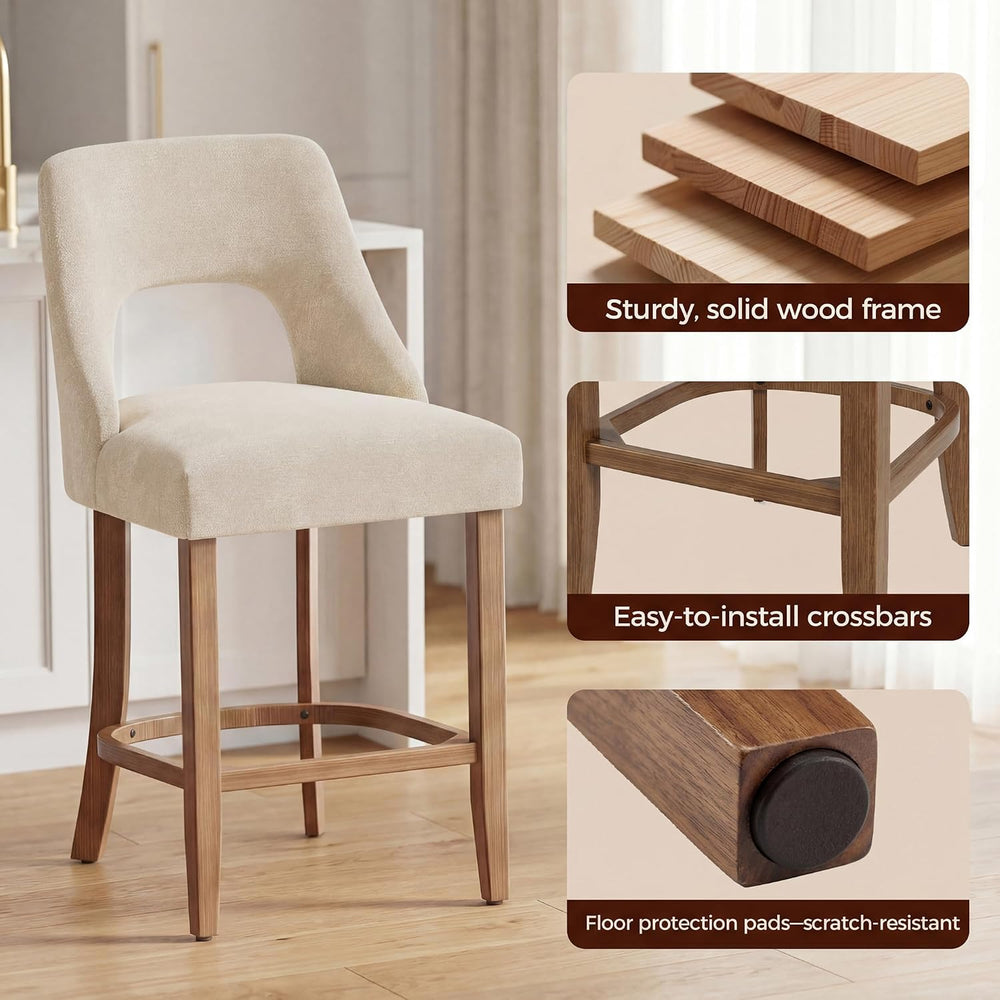 UVV Bar Stools Set of 3, Upholstered Counter Height Bar Stools, Modern Counte...