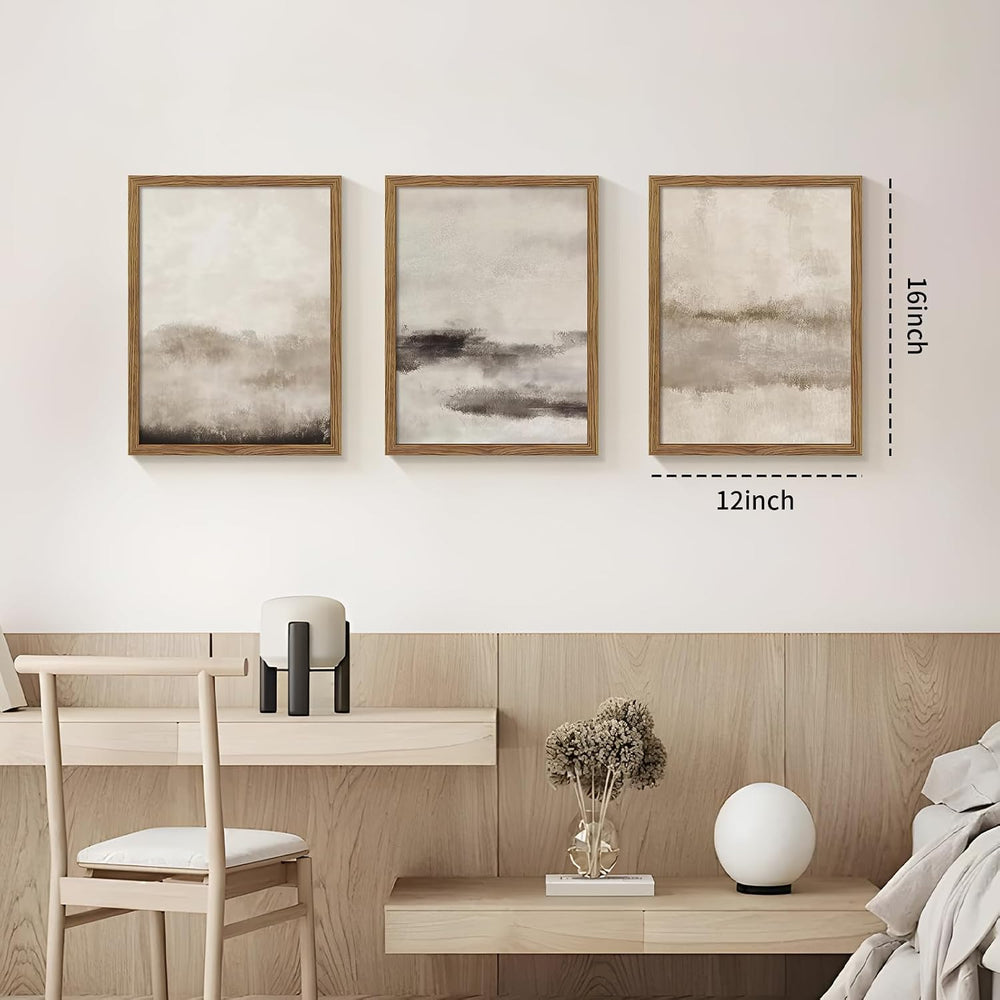 3 Piece Large Abstract Framed Wall Art Neutral Beige Modern Art 12x16 Inch