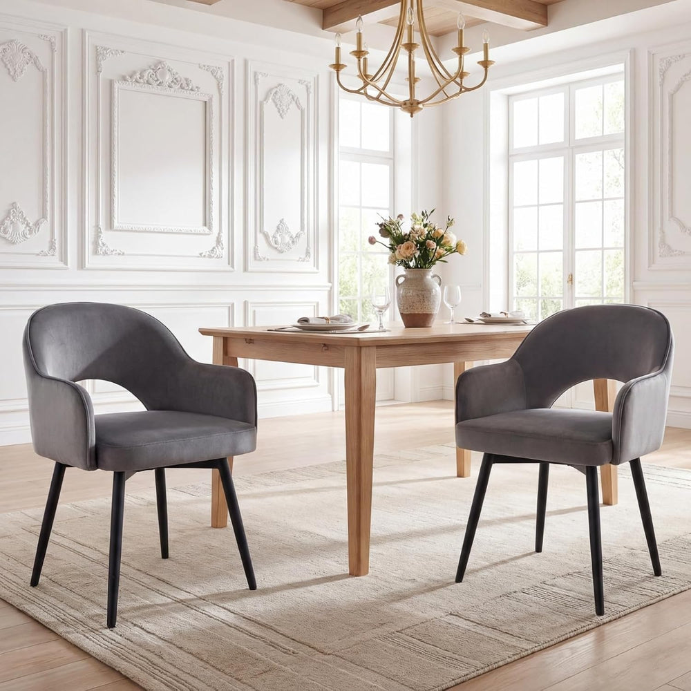 DUOMAY Swivel Dining Chair Set of 6, Velvet Upholstered Side Chair Modern Acc...