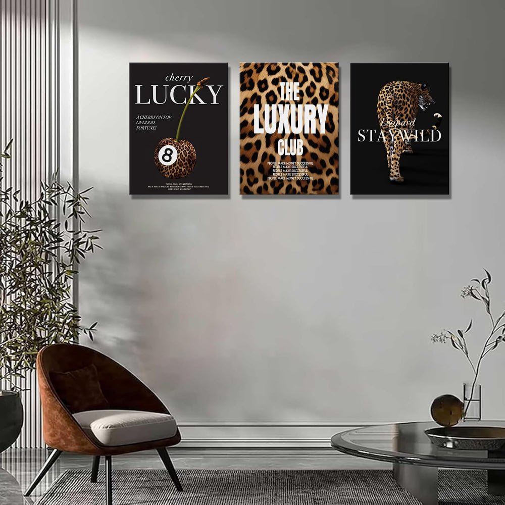 Fashion Leopard Wall Art Set of 3, Trendy Animal Print Canvas Wild Cheetah In...