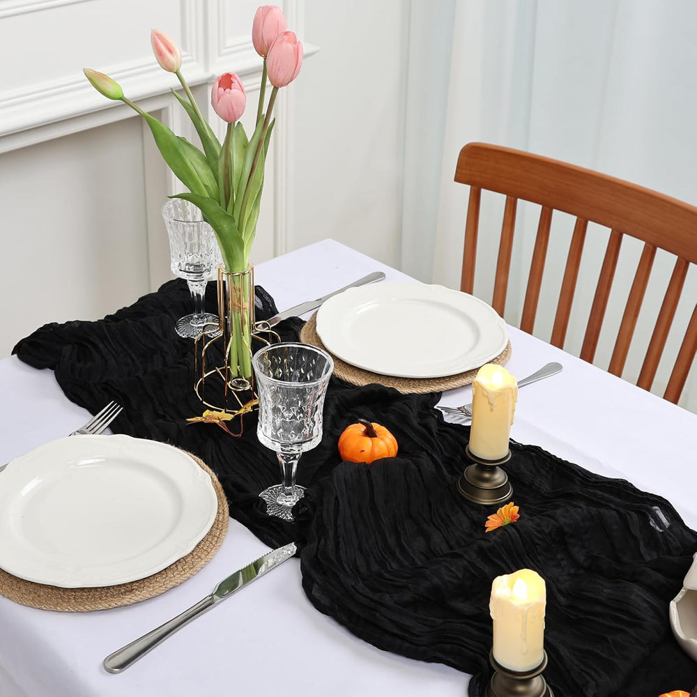 16 Pack Black Cheesecloth Halloween Table Runner 10ft 23x120 Inch