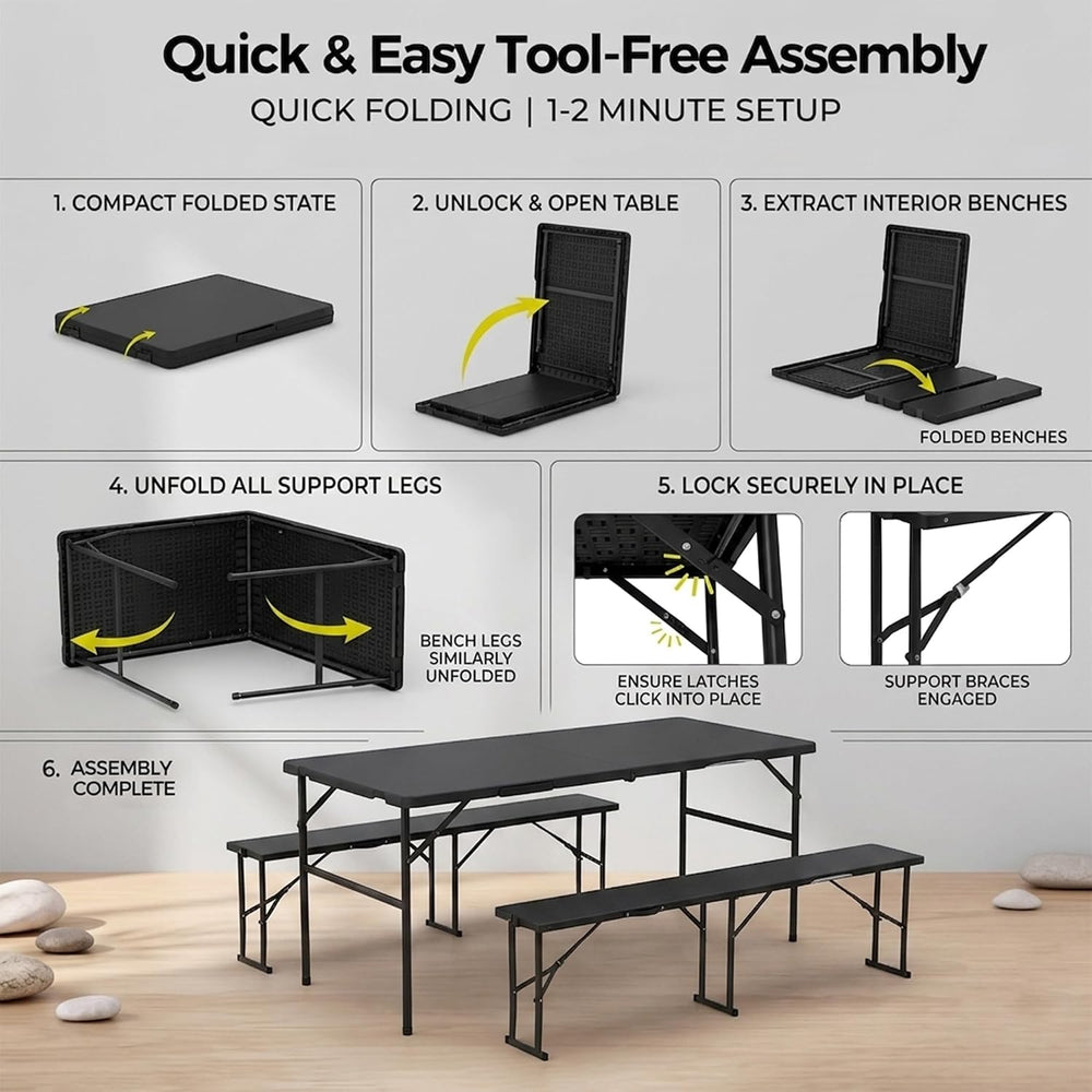 SUPER DEAL Folding Table Set with 2 Benches, 5.8 FT Camping Picnic Table Set,...