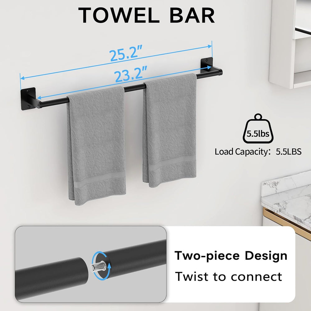 KLJKPA 8-Piece Black Bathroom Hardware Set, 24 inch Towel Bar